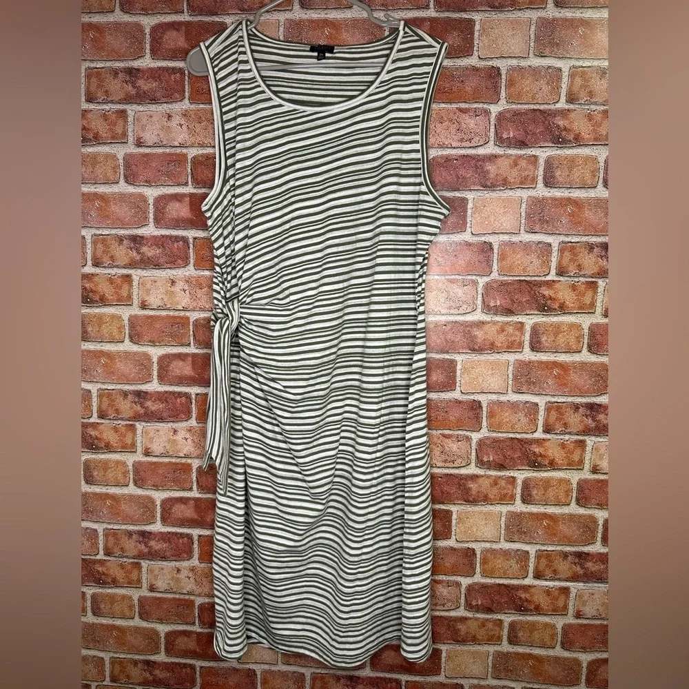 Cotton Striped faux wrap Side Tie green sleeveless Midi Shift Dress 2x petite - Picture 1 of 7